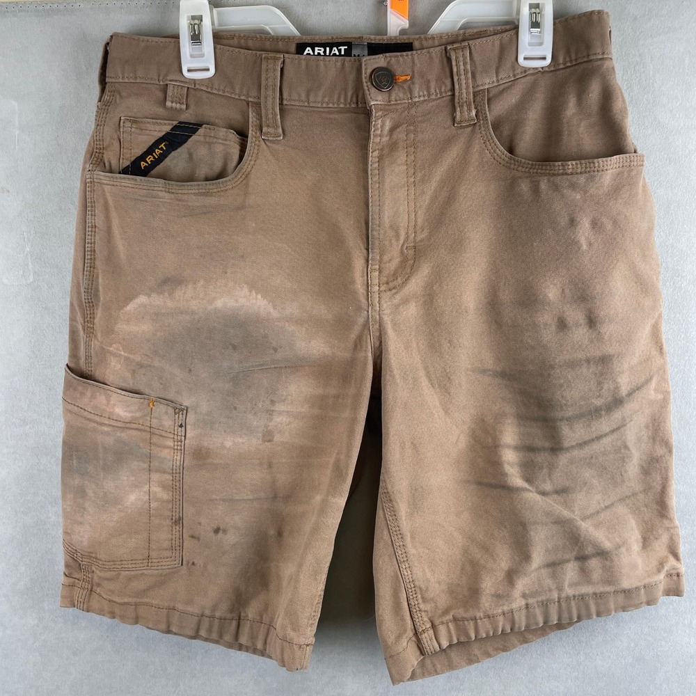 Ariat Rebar M4 Relaxed Tough Shorts Mens 32 Field Khaki Work Utility Thrashed